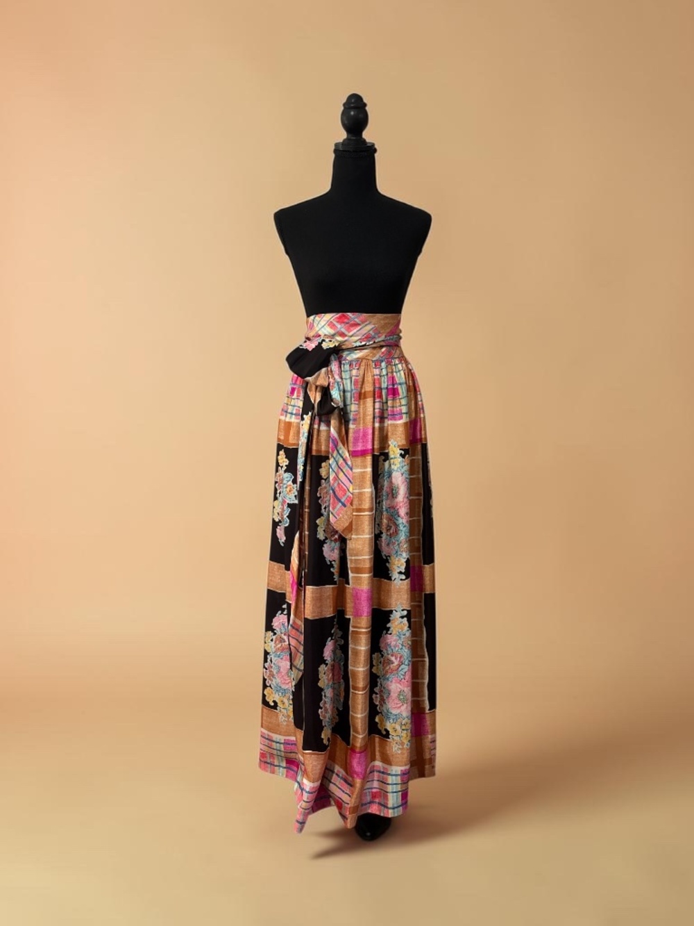 1960 Patterned Maxi Skirt with a wrap-around waist tie